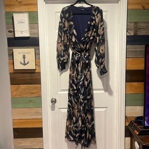 Floral floral link double slit long sleeve dress